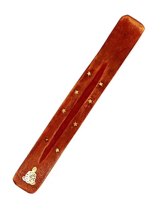 elongated wooden tray natural wood incense sticks tantra press